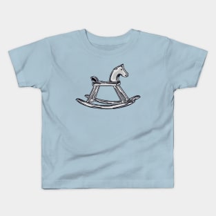 Black And White Rocking Horse With Blue Horse Kids T-Shirt